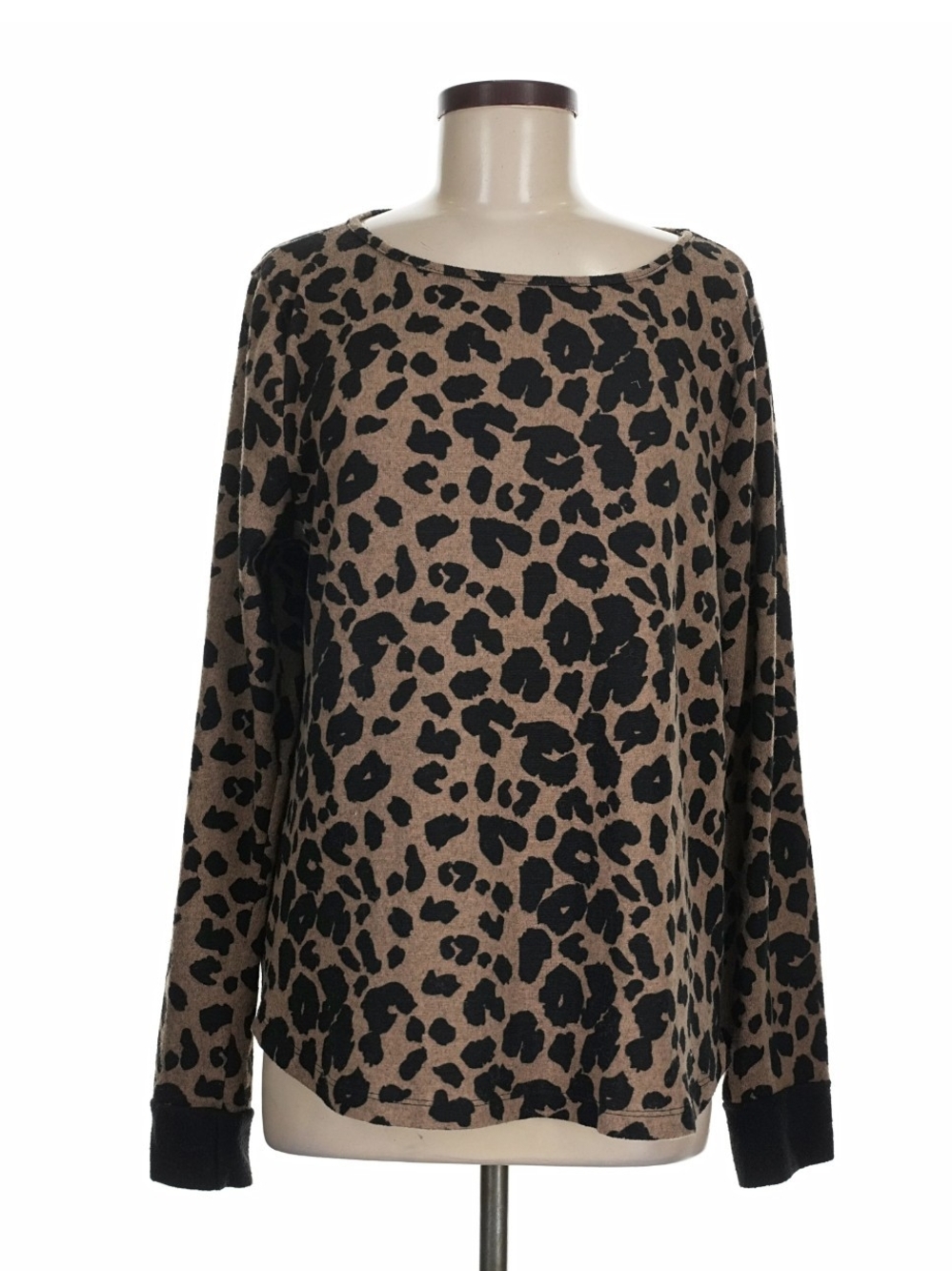 Pink Clover Leopard Print Long Sleeve Top With Elbow Patches